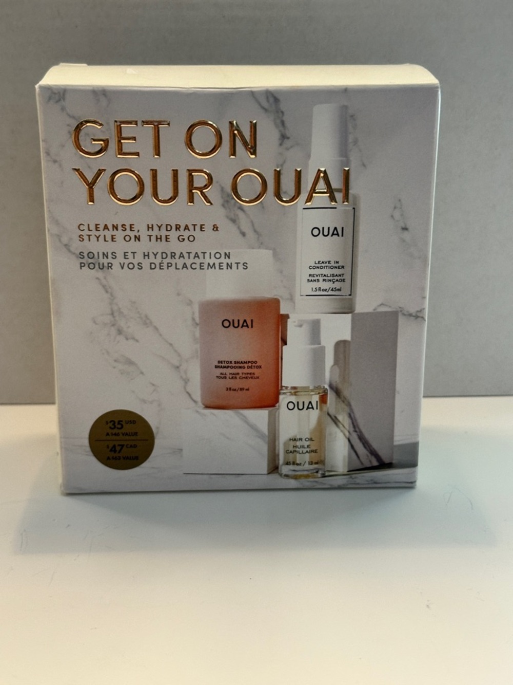 OUAI Travel Hair Kit – White & Rose Gold Accents